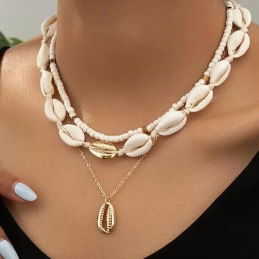NEW! Seashell Layered Gold-Plated – Bohemian Beach Pearl Jewelry